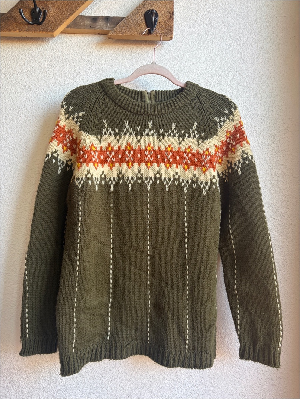Vintage 70’s Olive Green Fair Isle Sweater Medium
